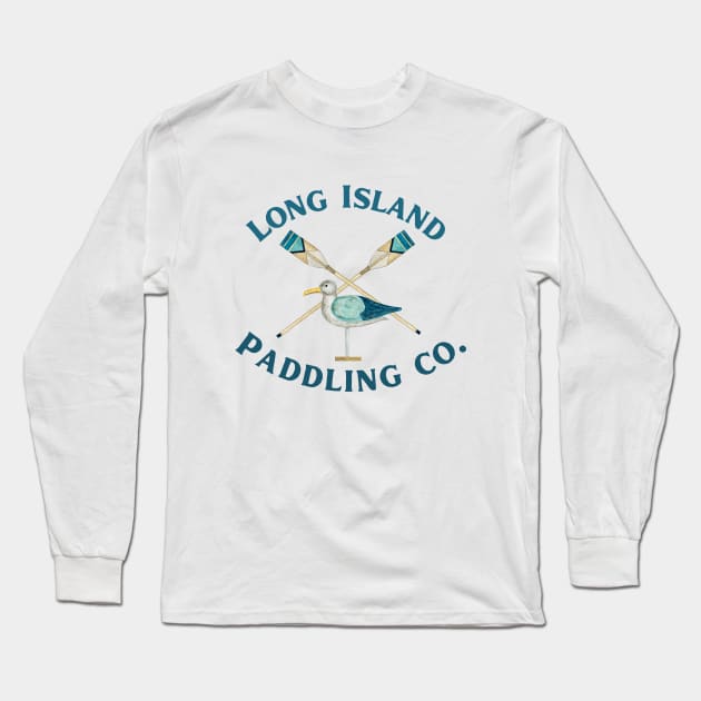 Long Island Paddling Co. Watercolor Paddles and Bird_Darker Lettering Long Sleeve T-Shirt by LongIslandPaddlingCo